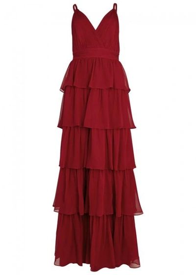 Shop Alice And Olivia Gianna Bordeaux Tiered Silk Chiffon Gown