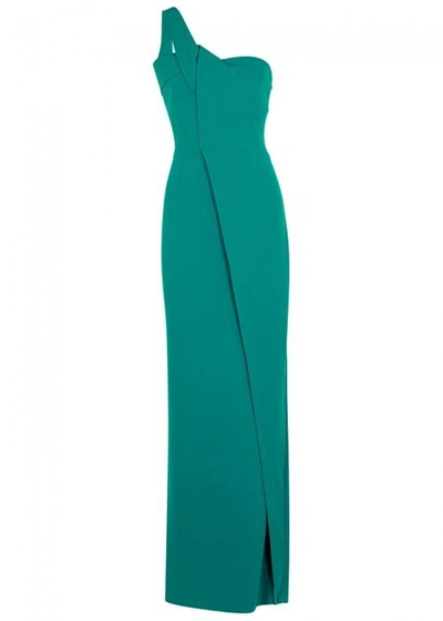 Shop Safiyaa Indica Teal One-shoulder Gown