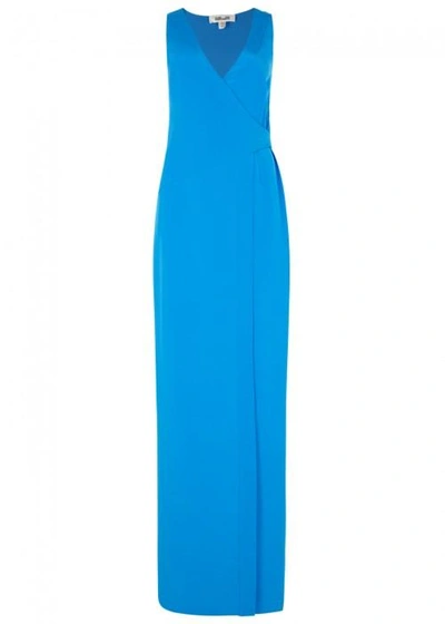 Shop Diane Von Furstenberg Blue Wrap-effect Silk Satin Gown