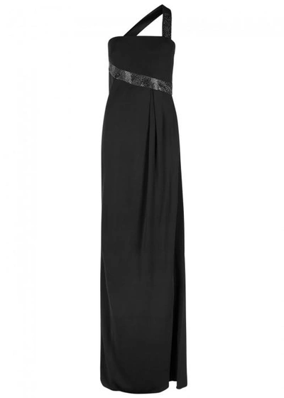 Shop Armani Collezioni One-shoulder Crystal-embellished Gown In Black