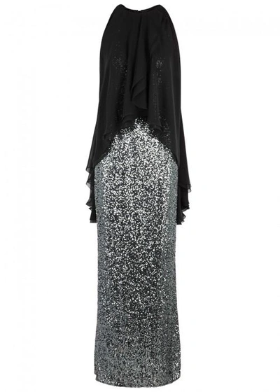 Shop Talbot Runhof Morave Silver Sequinned Gown In Black