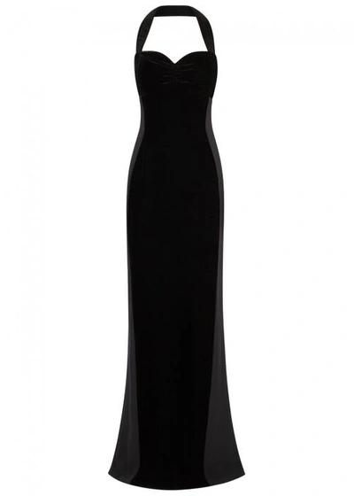 Shop Stella Mccartney Pat Halterneck Velvet Gown In Black