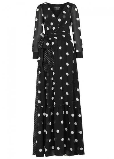 Shop Boutique Moschino Polka-dot Silk Chiffon Gown In Black