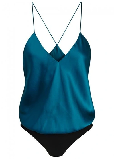 Shop Alix Lewis Teal Silk Bodysuit In Blue
