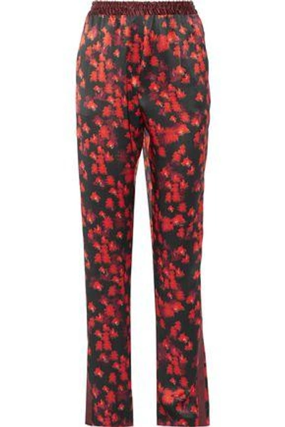 Shop Givenchy Printed Silk-satin Straight-leg Pants In Red