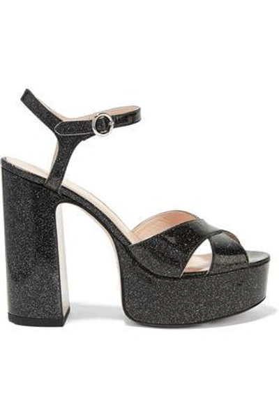 Shop Marc Jacobs Woman Lust Glittered Leather Platform Sandals Black