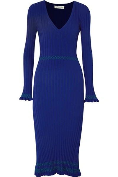Shop Altuzarra Isolde Ribbed-knit Midi Dress In Blue