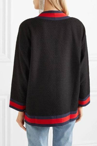 Shop Gucci Grosgrain-trimmed Cotton-blend Tweed Cardigan In Black