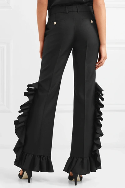 Shop Gucci Ruffled Wool And Mohair-blend Flared Pants In Black