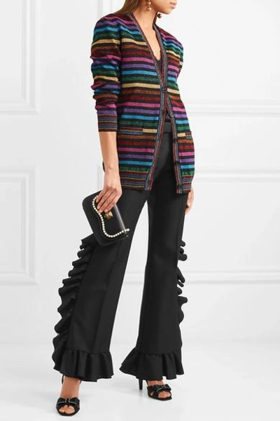 Shop Gucci Ruffled Wool And Mohair-blend Flared Pants In Black