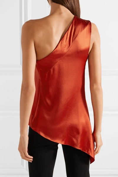 Shop Narciso Rodriguez One-shoulder Draped Silk-charmeuse Top In Brick