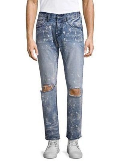 Shop Prps Splatter Distressed Slim Straight Jeans In Indigo
