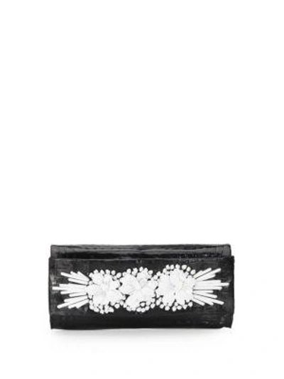 Shop Nancy Gonzalez Floral Clutch In Black White
