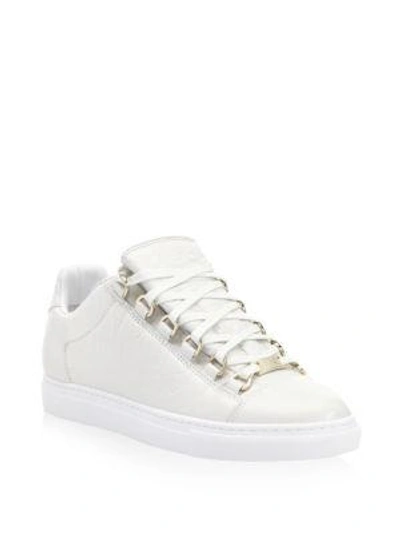 Shop Balenciaga Arena Leather Lace-up Sneakers In White