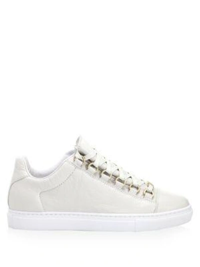 Shop Balenciaga Arena Leather Lace-up Sneakers In White