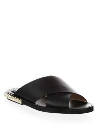 Shop Stuart Weitzman Rockrose Leather Slides In Black