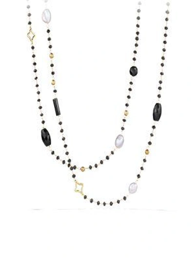 Shop David Yurman Bead Necklace With Gemstone And Pearl In Gold In Black Gold