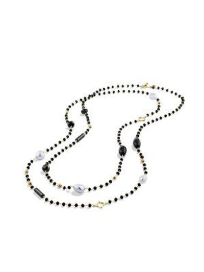 Shop David Yurman Bead Necklace With Gemstone And Pearl In Gold In Black Gold