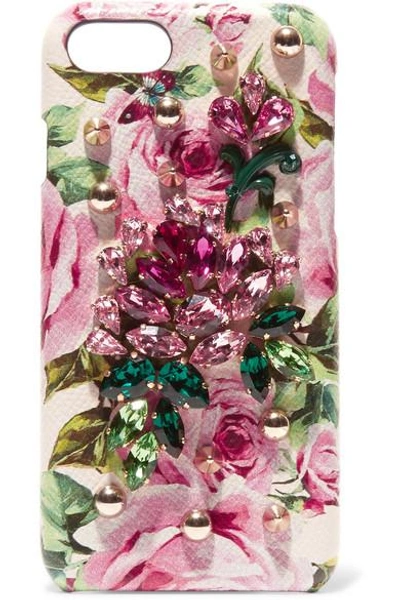 Shop Dolce & Gabbana Embellished Floral-print Textured-leather Iphone 7 Case In Pink