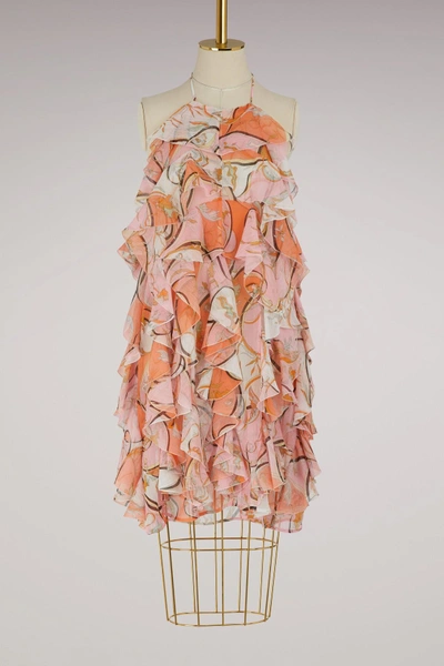 Shop Emilio Pucci Nastri Ruffles Dress In Rosa/arancio
