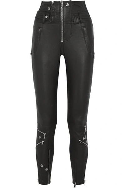 Shop Alexander Mcqueen Mesh-trimmed Stretch-leather Skinny Pants