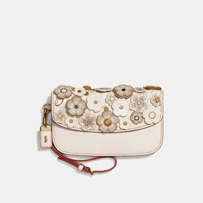 Shop Coach Clutch With Small Tea Rose In Brass/chalk