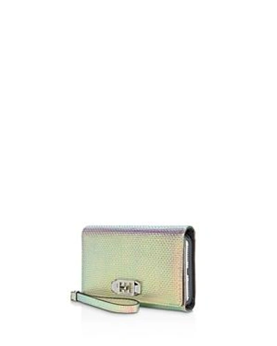 Shop Rebecca Minkoff Love Lock Iphone X Wristlet In Holographic Leather/silver