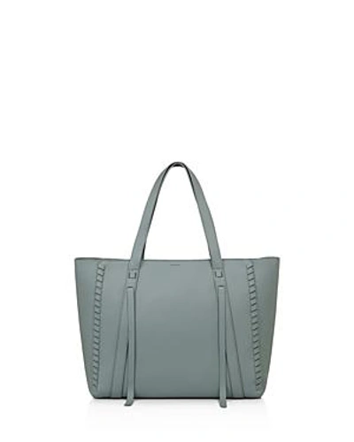 Shop Allsaints Ray East/west Leather Tote In Light Slate Blue/silver