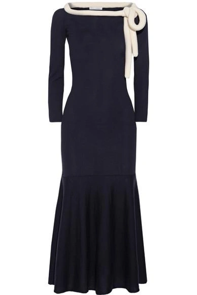 Shop Oscar De La Renta Wool Midi Dress In Midnight Blue