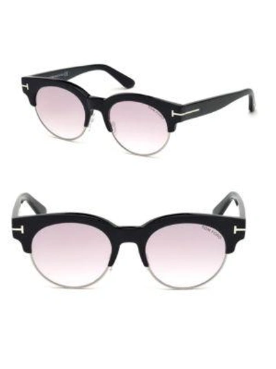 Shop Tom Ford Henri 52mm Round Cat-eye Sunglasses In Black