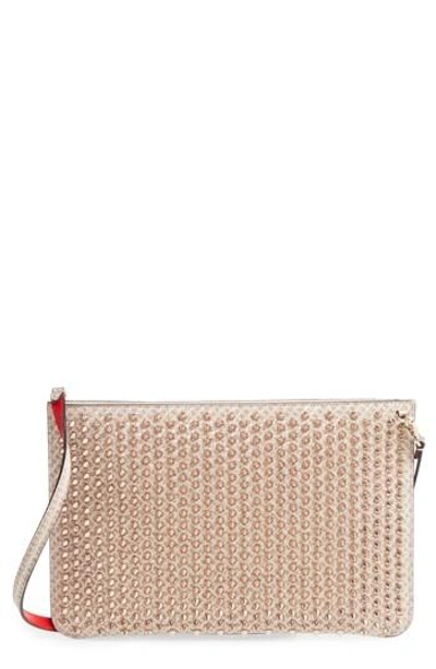 Shop Christian Louboutin Loubiclutch Quadro Leather Crossbody Clutch - Beige In Nude/ Bronze Rose