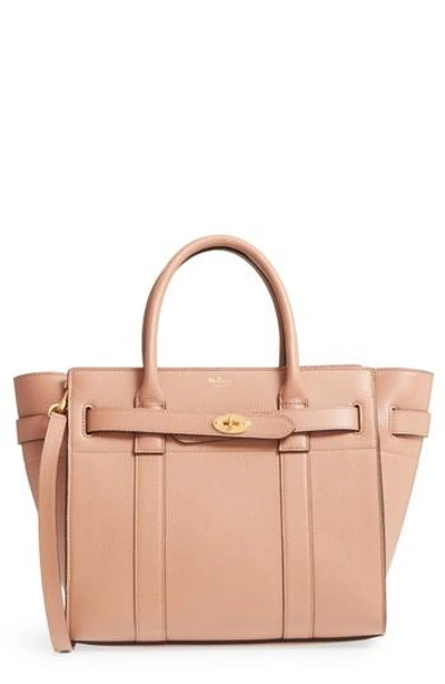 Shop Mulberry Small Zip Bayswater Classic Leather Tote - Brown In Grey