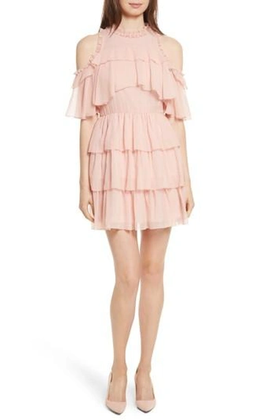 Shop Alice And Olivia Nichola Cold Shoulder Ruffle Silk Dress In Blush