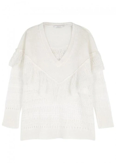 Shop Stella Mccartney Ruffle-trimmed Mohair Blend Jumper In Cream