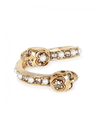 Shop Alexander Mcqueen Swarovski Crystal-embellished Skull Ring In Gold