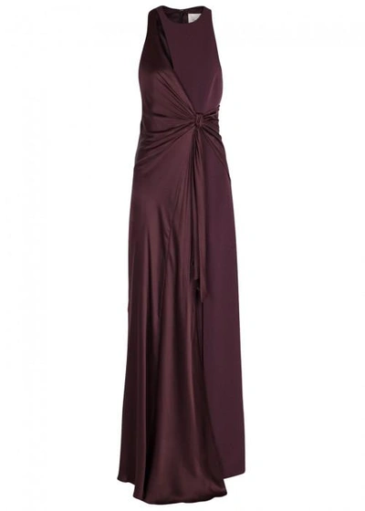 Shop Cinq À Sept Clemence Aubergine Knotted Gown In Burgundy