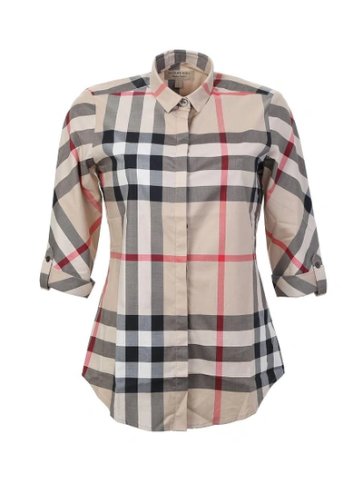 Shop Burberry Beige New Classic Check Cotton Shirt