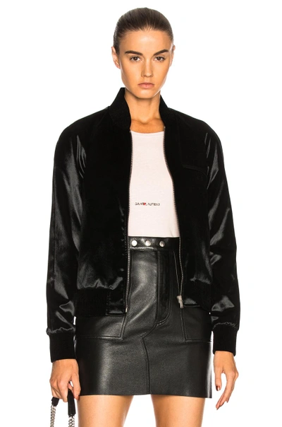 Shop Saint Laurent Velvet Teddy Bomber Jacket In Black