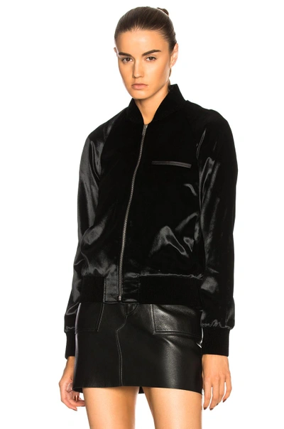 Shop Saint Laurent Velvet Teddy Bomber Jacket In Black