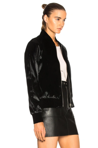 Shop Saint Laurent Velvet Teddy Bomber Jacket In Black