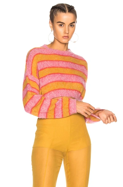 Shop Alberta Ferretti Striped Cropped Crewneck Sweater In Pink,stripes,orange