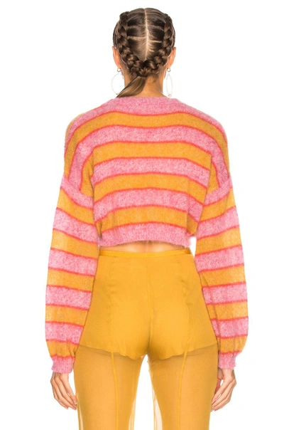 Shop Alberta Ferretti Striped Cropped Crewneck Sweater In Pink,stripes,orange