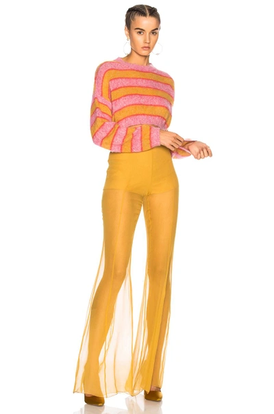 Shop Alberta Ferretti Striped Cropped Crewneck Sweater In Pink,stripes,orange