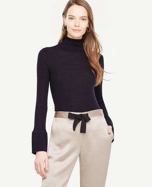 Ann Taylor Wide Cuff Ribbed Turtleneck Sweater In Night Sky | ModeSens