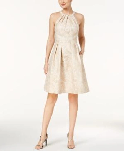 Shop Calvin Klein Metallic Brocade Halter Dress In Cream Gold