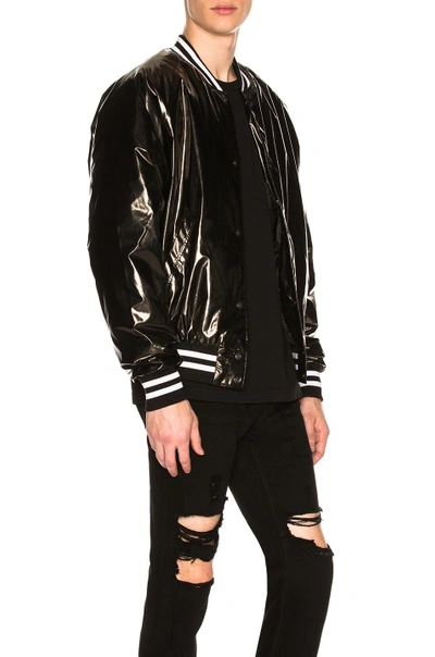 Shop Rta Glossy Varsity Jacket In Black,white,stripes