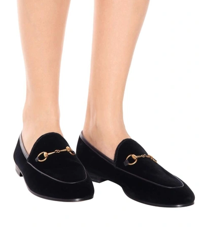 Gucci Jordaan Velvet Loafers In Black/gold | ModeSens