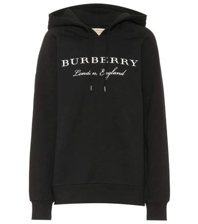 Shop Burberry Embroidered Cotton-blend Hoodie In Llack