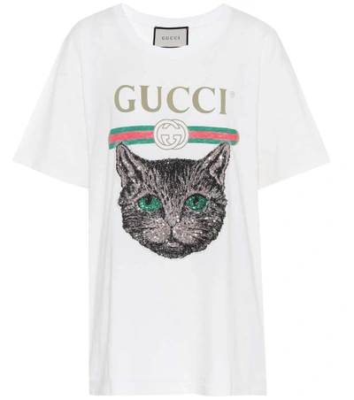 Shop Gucci Sequin-embellished Cotton T-shirt In White