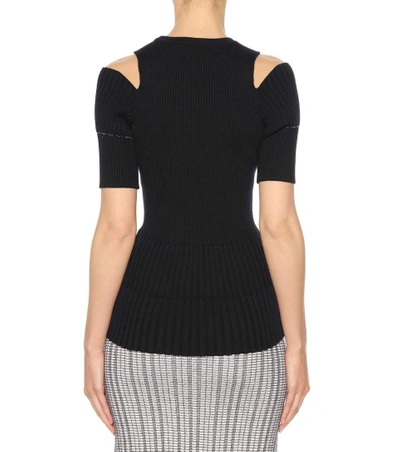 Shop Victoria Beckham Ribbed Wool Top In Blue